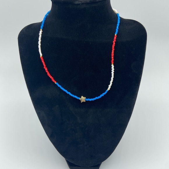4th of July Seed Bead Necklace with Star Charm - Picture 1 of 6